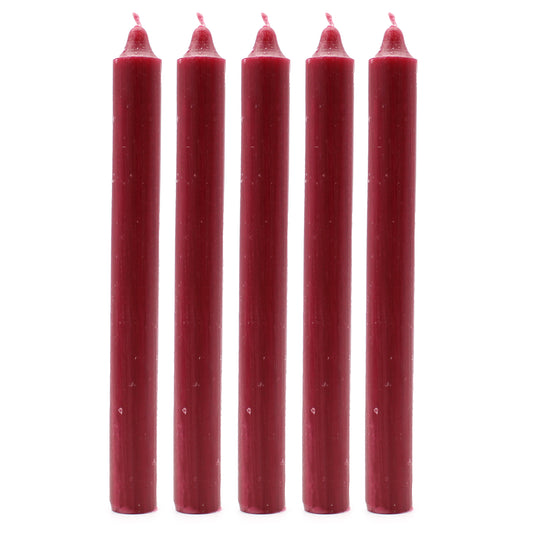 10 x einfarbige Großkerzen – Rustikales Burgunderrot – 10er-Pack