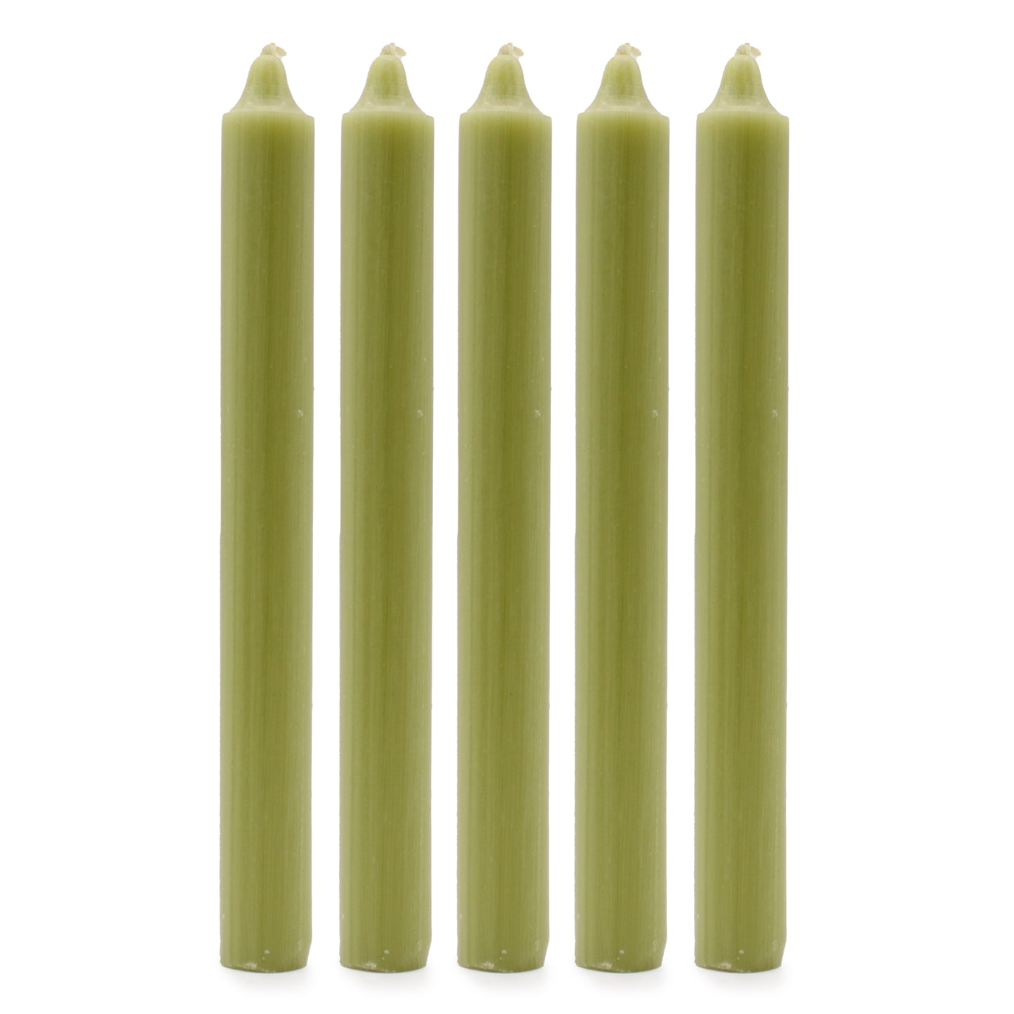 10 x einfarbige Großkerzen – Rustikales Olivgrün – 10er-Pack