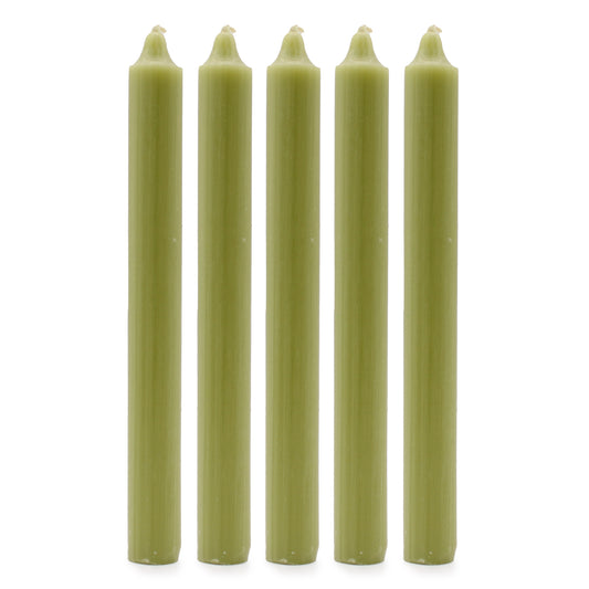 10 x einfarbige Großkerzen – Rustikales Olivgrün – 10er-Pack