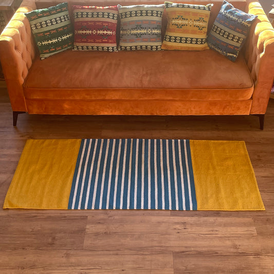 Indischer Baumwollteppich – 70 x 170 cm – Gelb/Blau