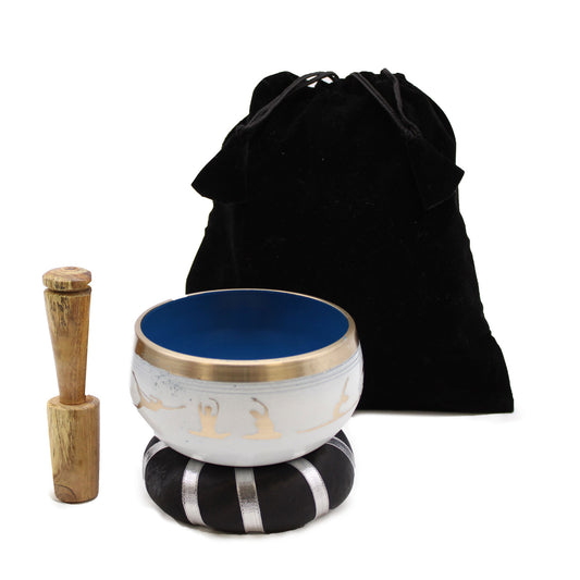 Tibetisches Klangschalen-Set - Yoga-Bewegungen - Weiß/Blau 10,7 cm