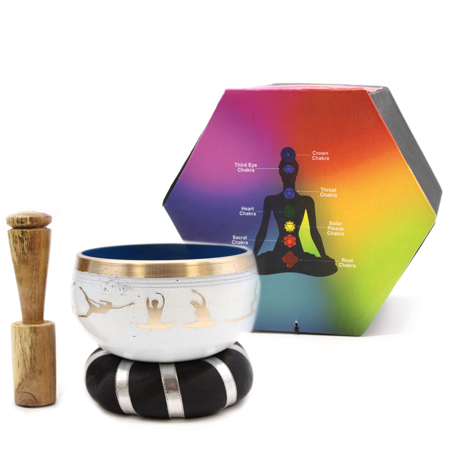 Tibetisches Klangschalen-Set - Yoga-Bewegungen - Weiß/Blau 10,7 cm