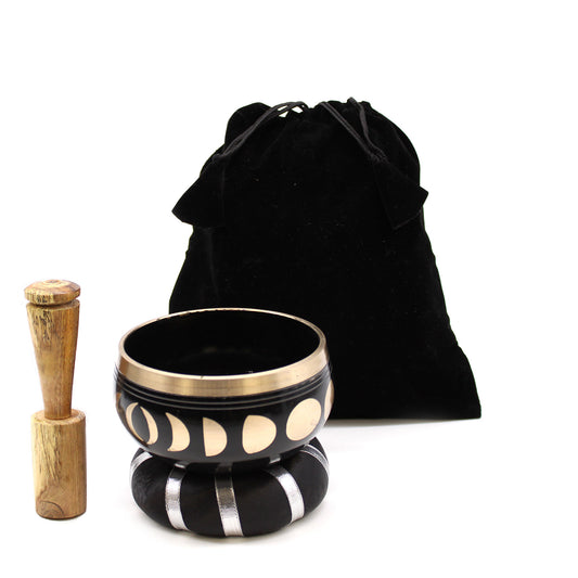 Tibetisches Klangschalen-Set - Mondphase - Schwarz 10,7 cm