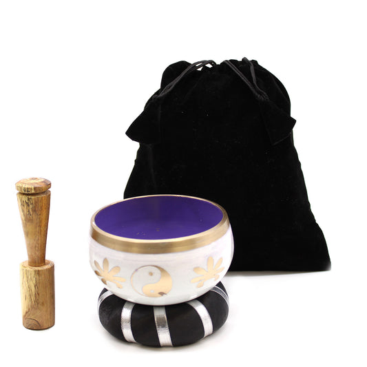 Tibetisches Klangschalen-Set - Yin &amp; Yang - Weiß/Lila 10,7 cm