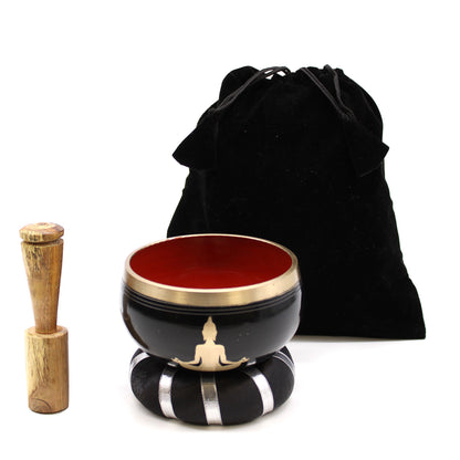 Ensemble de bols chantants tibétains - Bouddha - Noir/Orange 10,7 cm