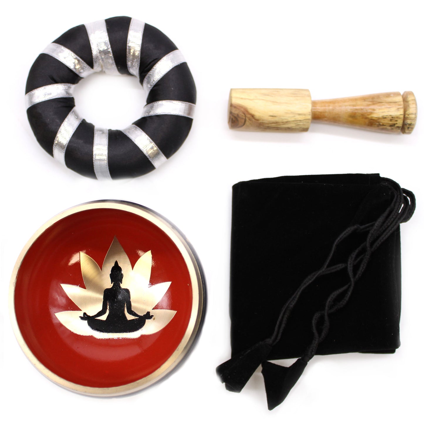 Tibetisches Klangschalen-Set - Buddha - Schwarz/Orange 10,7 cm