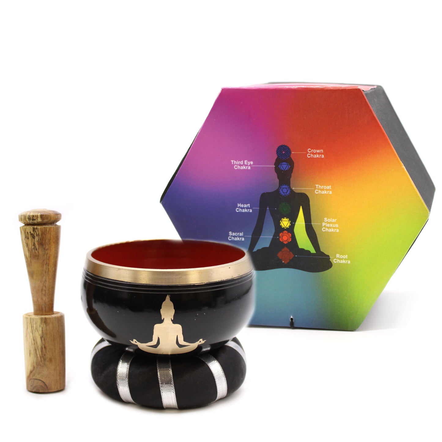 Tibetisches Klangschalen-Set - Buddha - Schwarz/Orange 10,7 cm