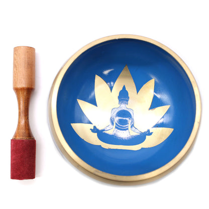 Grand ensemble de bols chantants tibétains - Mouvement yoga - Blanc/bleu 14 cm