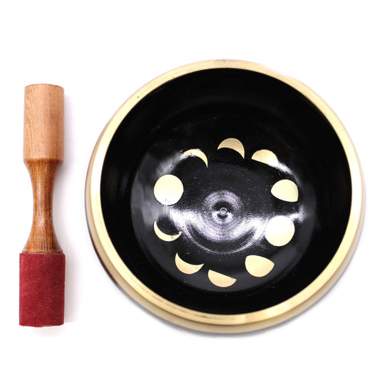 Großes tibetisches Klangschalen-Set – Mondphase – Schwarz 14 cm
