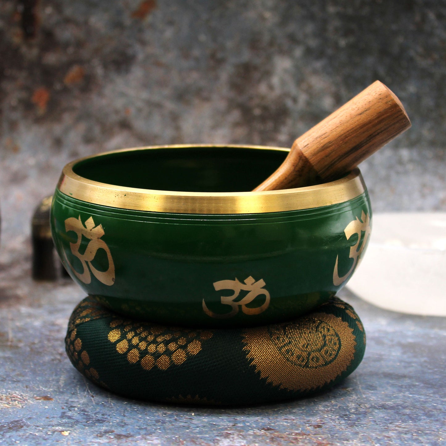 Großes tibetisches Klangschalen-Set – Baum des Lebens – Grün 14 cm