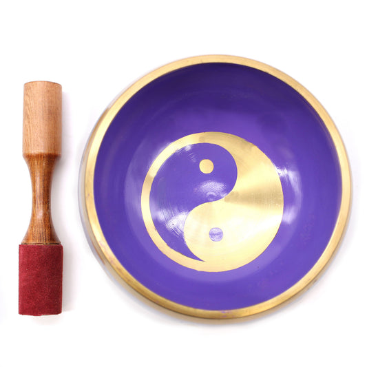 Großes tibetisches Klangschalen-Set – Yin &amp; Yang – Weiß/Lila, 14 cm