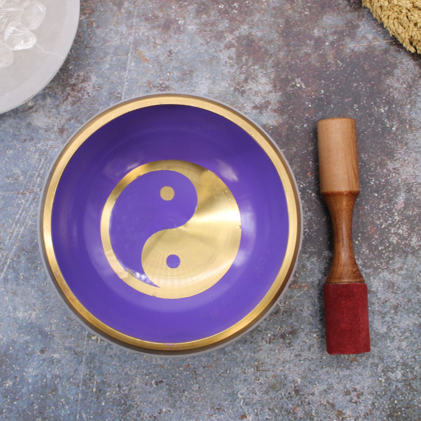 Großes tibetisches Klangschalen-Set – Yin &amp; Yang – Weiß/Lila, 14 cm