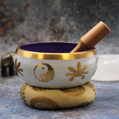 Grand ensemble de bols chantants tibétains - Yin et Yang - Blanc/Violet 14 cm