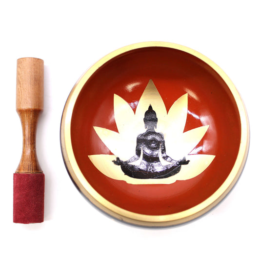 Großes tibetisches Klangschalen-Set – Buddha – Schwarz/Orange 14 cm