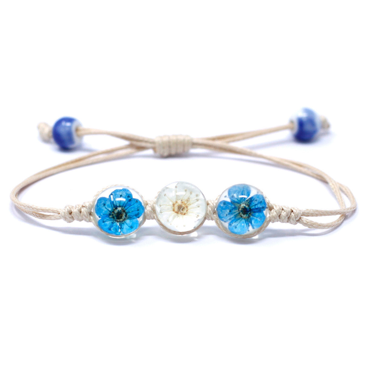 4 x gepresste Blumen – Drei-Blumen-Armband