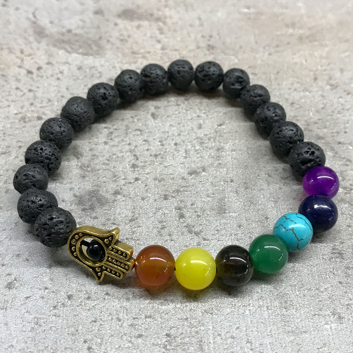 Lavastein-Armband – Hamsa – Chakra