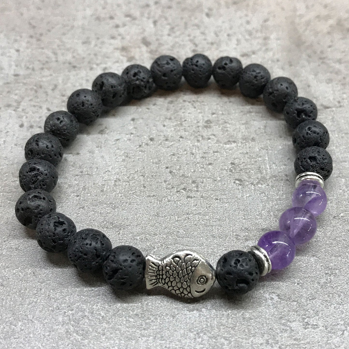 Lavastein Armband - Fisch - Amethyst