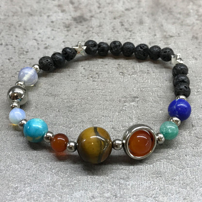 Pulsera Piedra Lava Sistema Solar Plata