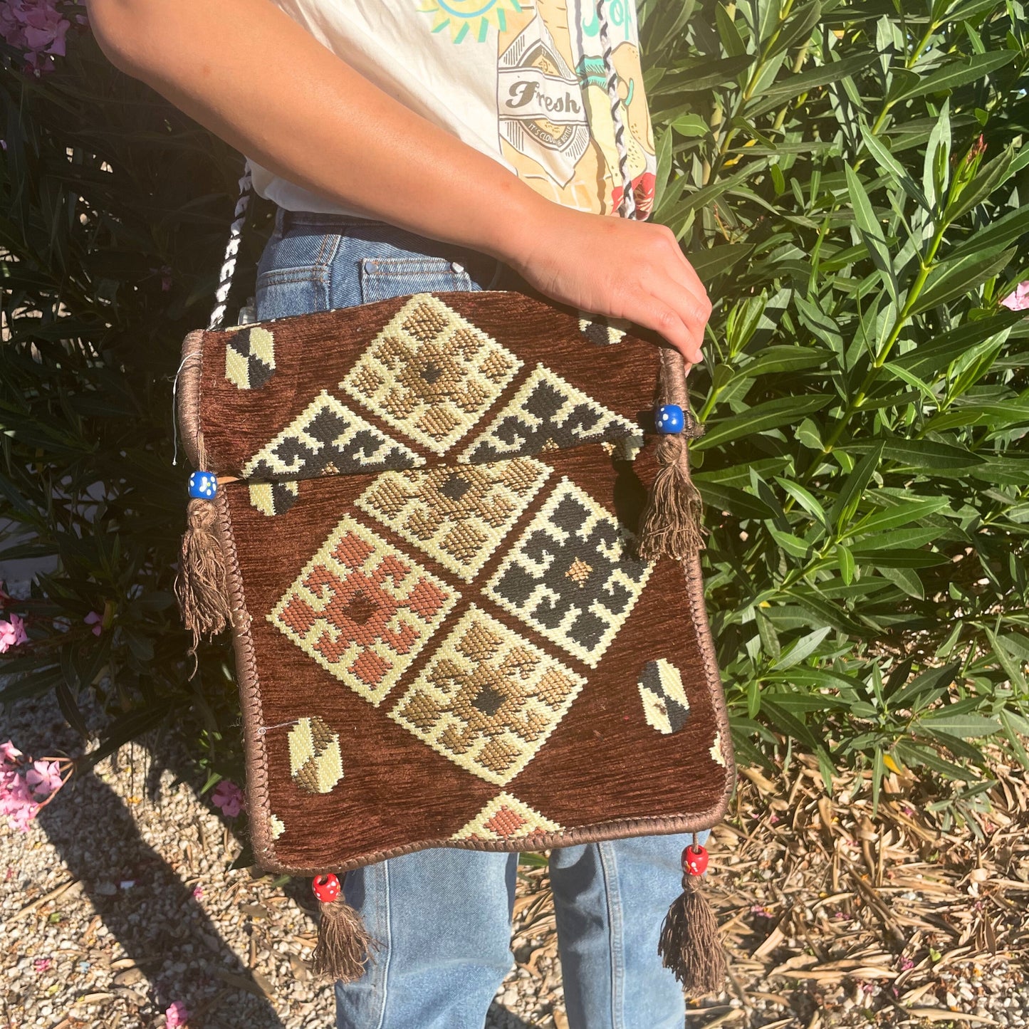 Schokofarbene Kilim Festival-Umhängetasche