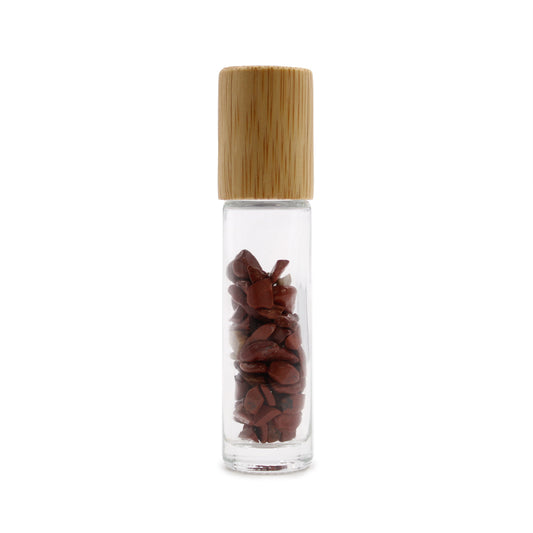 Edelstein-Rollerflasche für ätherische Öle – Roter Jaspis – Holzverschluss