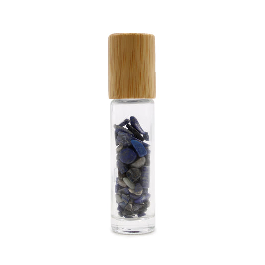 Edelstein-Rollerflasche für ätherische Öle – Sodalith – Holzverschluss