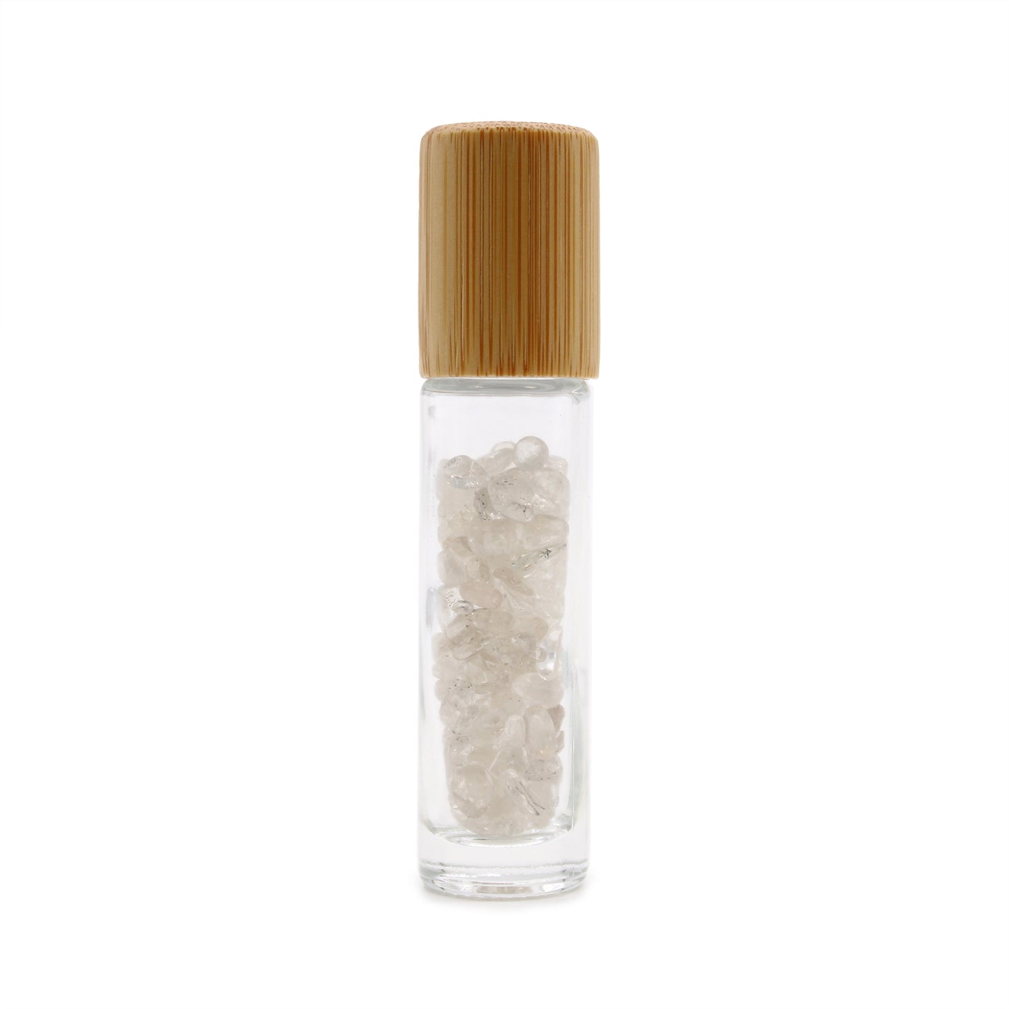 Edelstein-Rollerflasche für ätherische Öle – Bergquarz – Holzverschluss