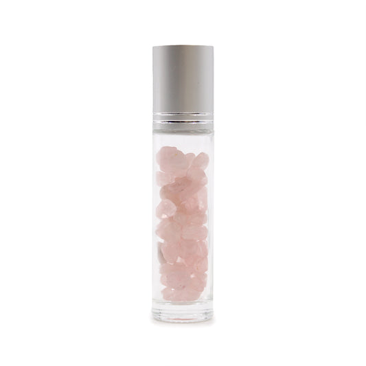 Edelstein-Rollerflasche für ätherische Öle – Rosenquarz – Silberkappe