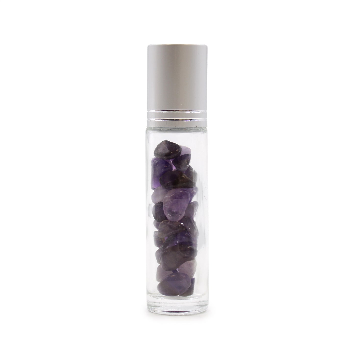 Edelstein-Rollerflasche für ätherische Öle – Amethyst – Silberkappe