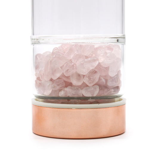 Teeflasche aus Glas - Roségold - Rosenquarz