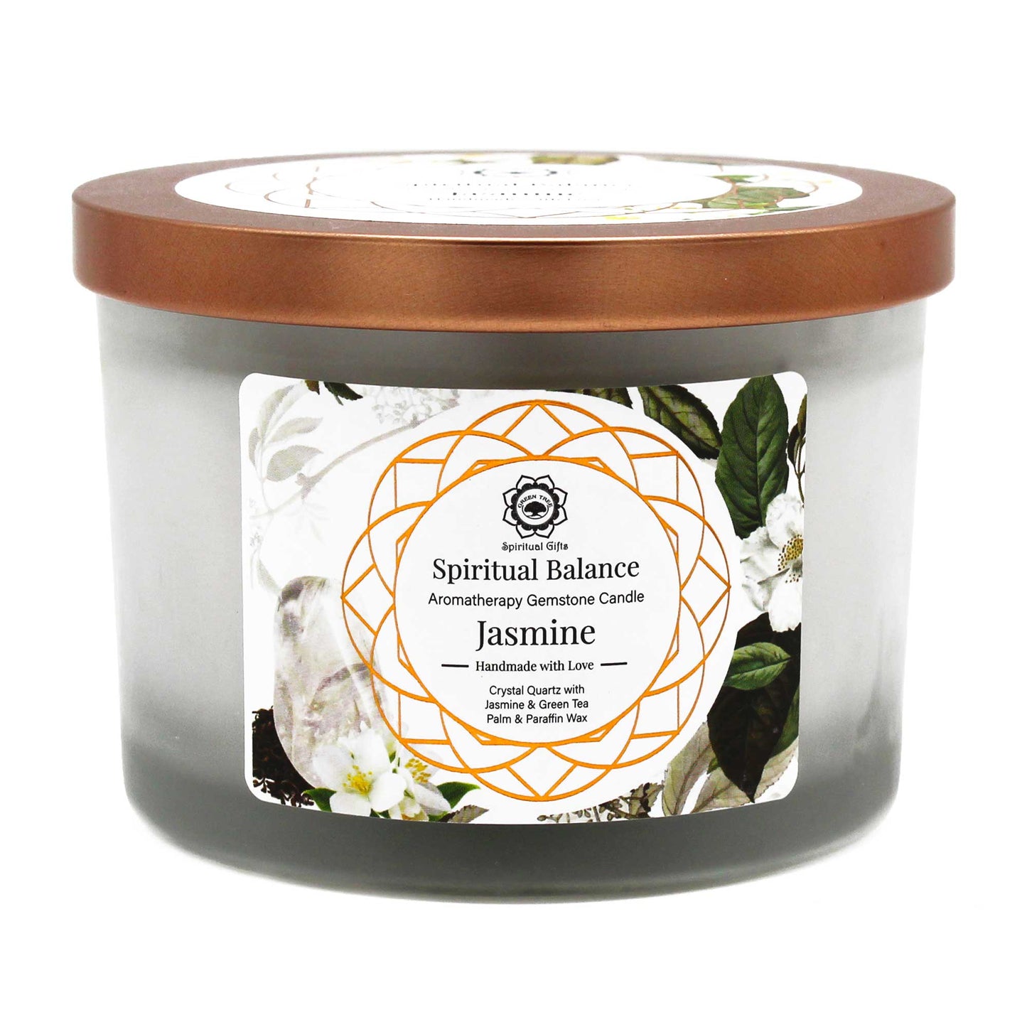 Edelsteinkerze mit Jasmin und Bergkristall – Spirituelles Gleichgewicht