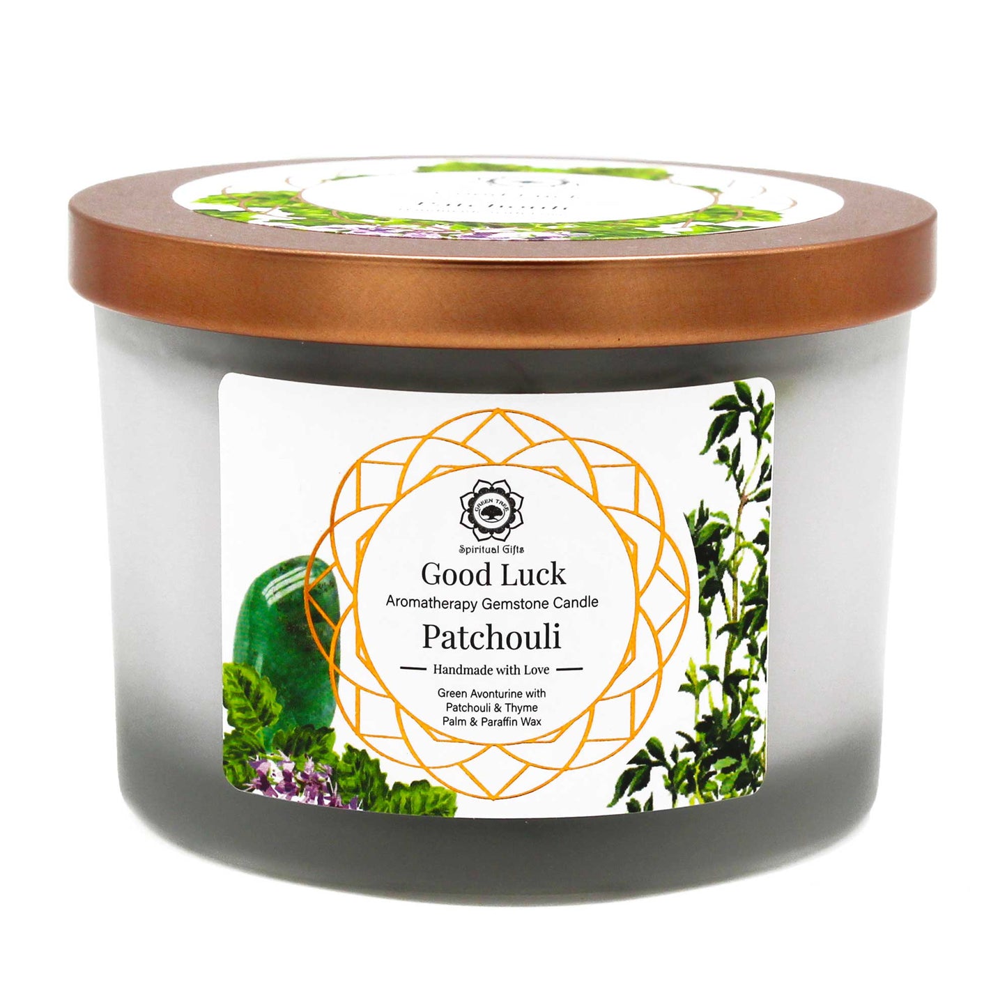 Patchouli und grüner Aventurin Edelsteinkerze - Viel Glück