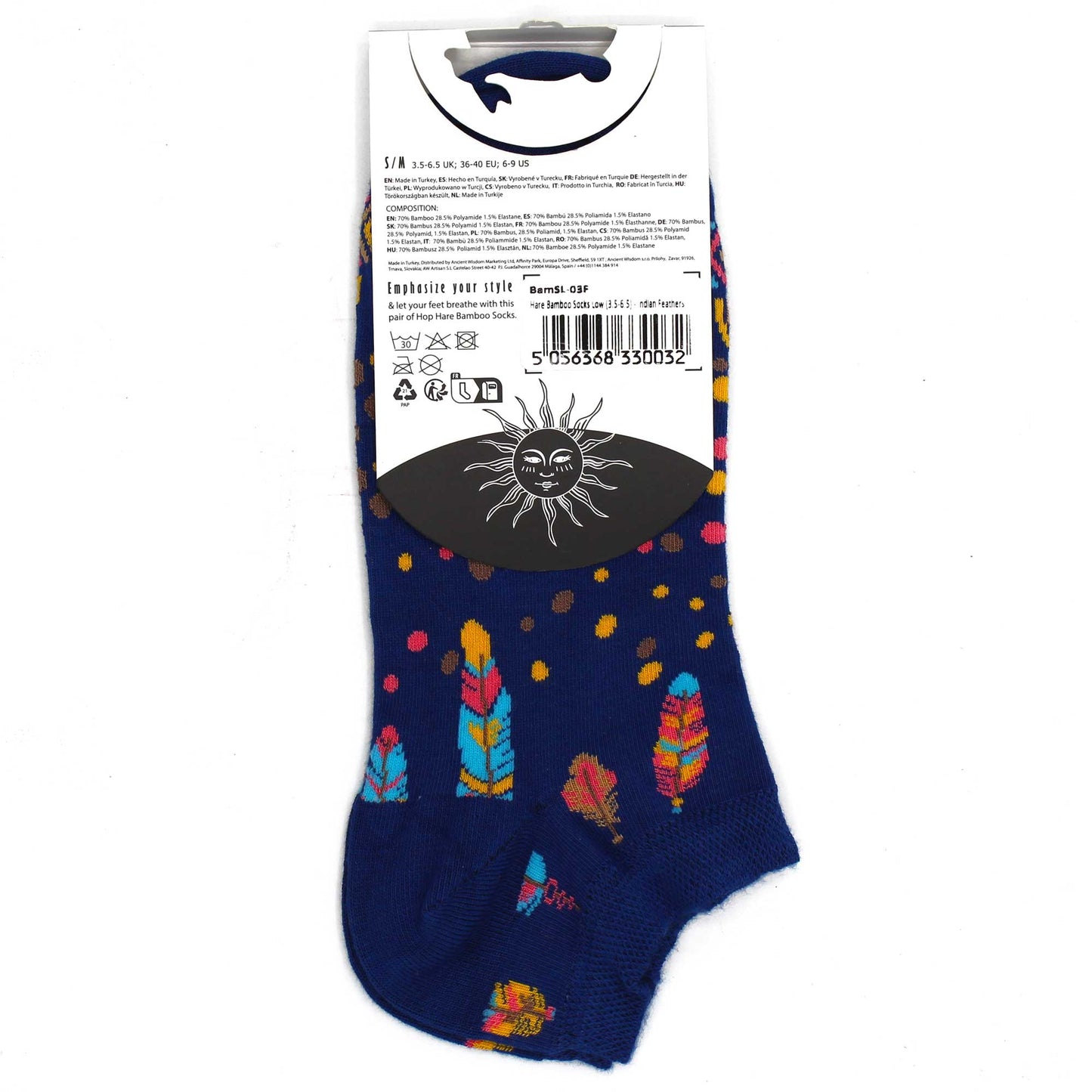 Hop Hare Bambus Niedrige Socken S/M (36-40) - Indische Federn