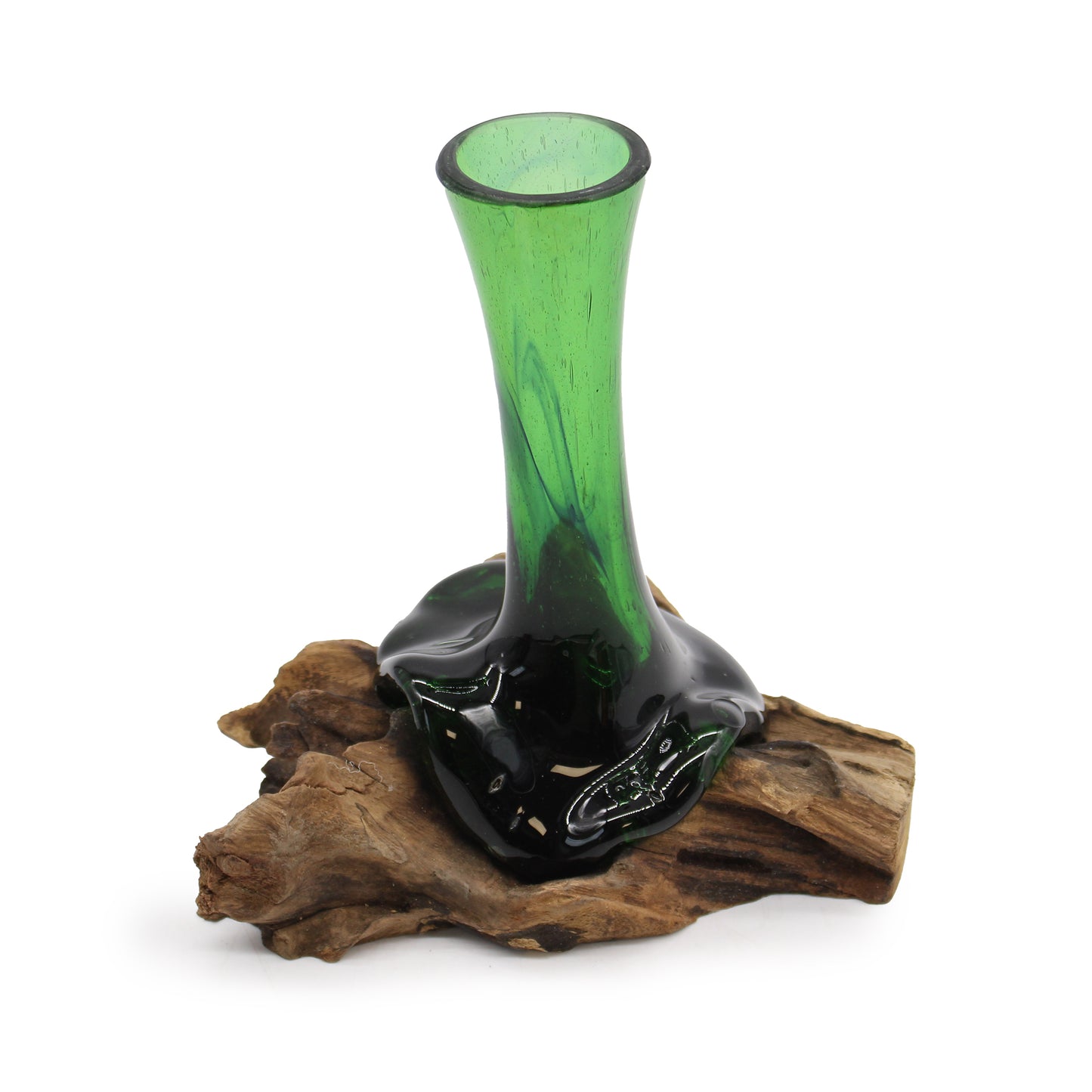 Recycelte Bierflaschen - Blumenvase aus Holz