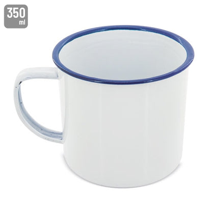 Taza Metálica Esmaltada Retro 350 ml Reborde Azul