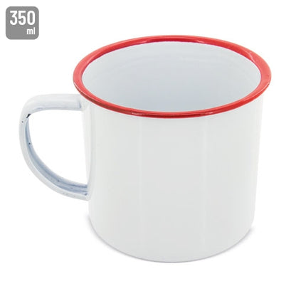 Taza Metálica Esmaltada Retro 350 ml Reborde Rojo