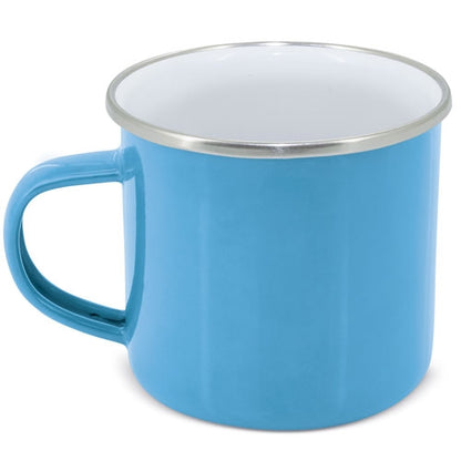 Mug Esmaltado 380 ml Azul Cielo con Borde Plateado