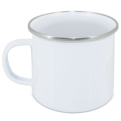 Mug Esmaltado 380 ml Blanco con Borde Plateado