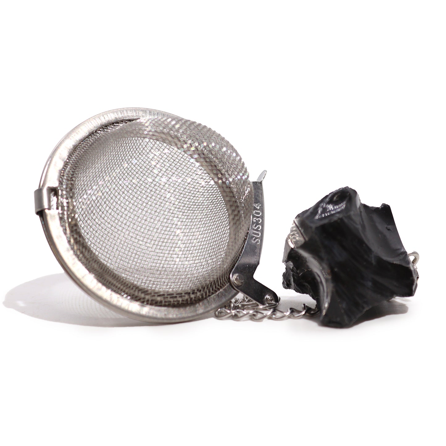 Teesieb aus Rohkristall-Edelsteinen – Schwarzer Obsidian