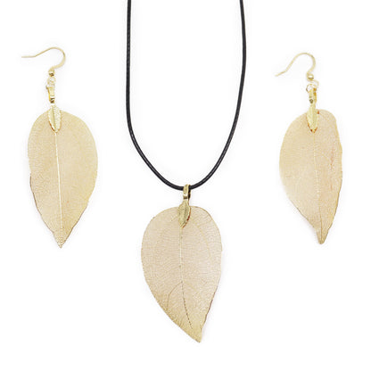 Conjunto Collar Aretes Hoja Oro
