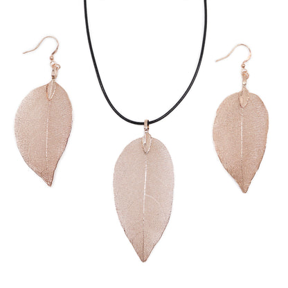 Conjunto Collar Aretes Hoja Oro Blanco