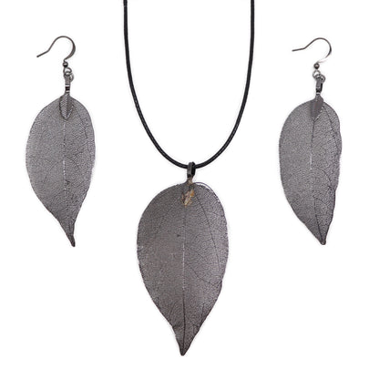 Conjunto Collar Aretes Hoja Peltre