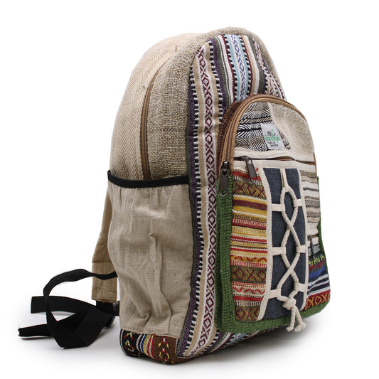 Großer Hanf-Rucksack – Seil-Stil mit Taschen