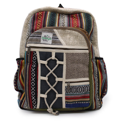 Großer Hanf-Rucksack – Seil-Stil mit Taschen