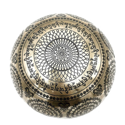 Bol chantant tibétain gravé de guérison - 21 cm - Om et Bouddha