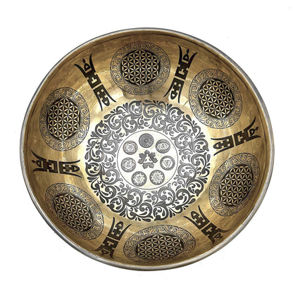 Gravierte heilende tibetische Klangschale – 21 cm – 5 Buddhas
