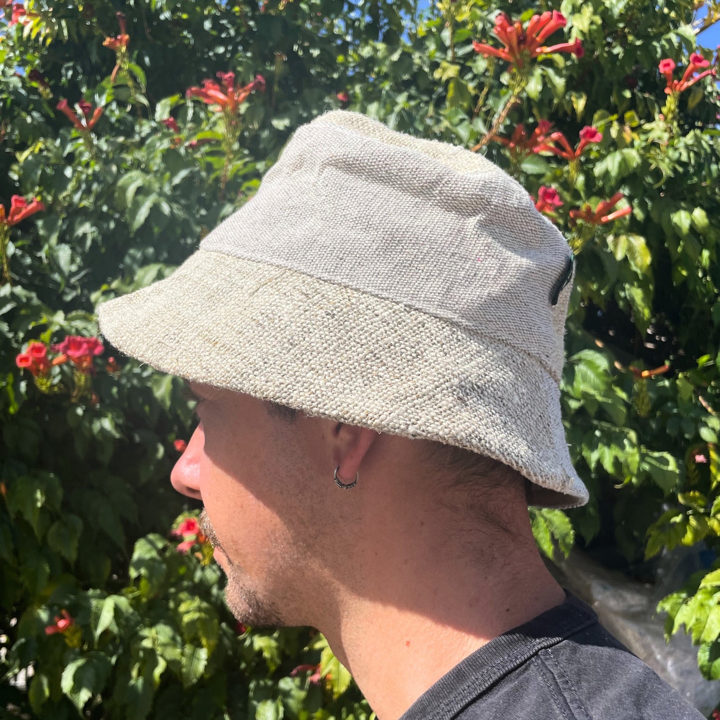 Boho Festivalhut aus Hanf und Baumwolle mit Aufnähern - Natur