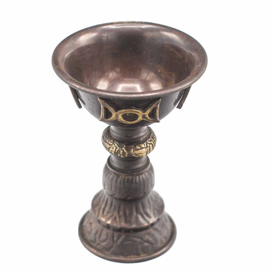 Antiker Ritualbecher aus Kupfer mit dreifachem Mond, 8 x 13 cm