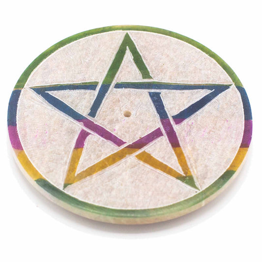 Specksteinscheiben-Räucherstäbchenhalter 8cm - Fünfeck