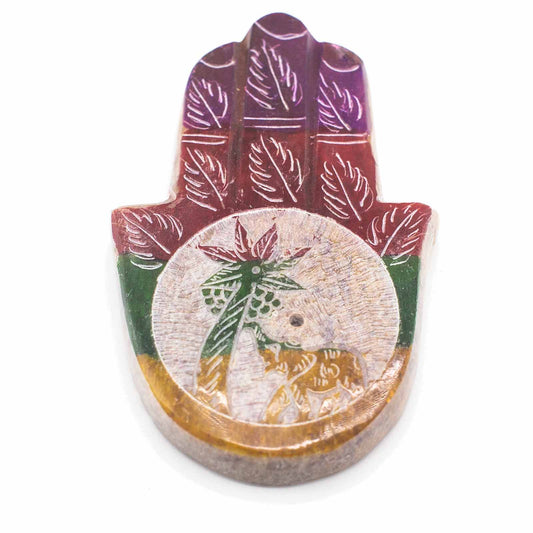 Speckstein Hamsa Räucherstäbchenhalter 9x6cm - Elefant und Palme