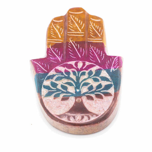 Speckstein Hamsa Räucherstäbchenhalter 9x6cm - Baum des Lebens